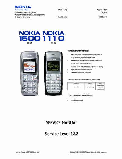 Nokia 1110 - 1600 Service Manual Gsm - (tot.3.13Mb) - Part 1/1 - pag. 20